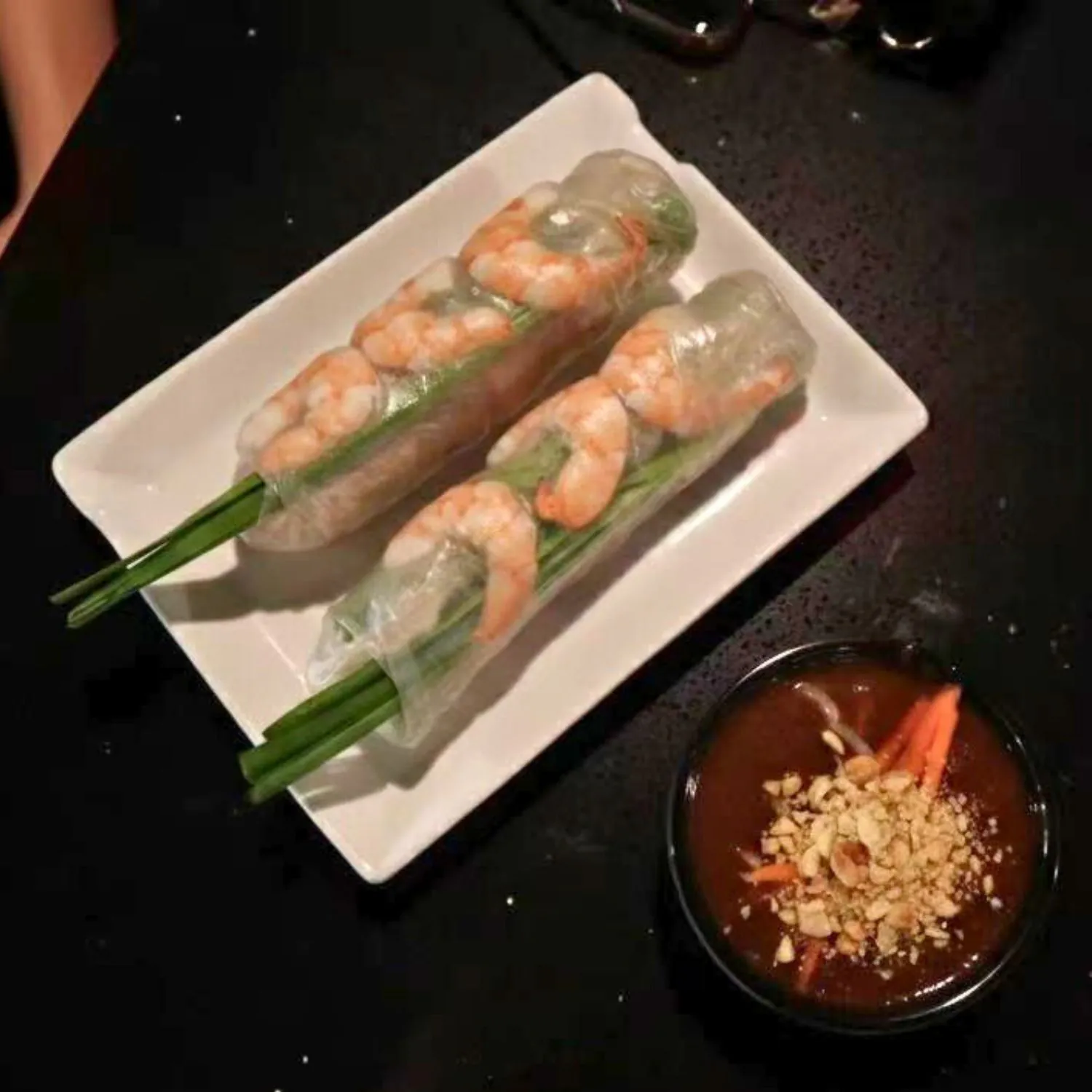 Fresh shrimp spring rolls with peanut dipping sauce at Pho Luu Escondido - Vietnamese Cuisine Restaurant in Escondido